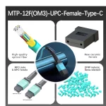 MTP Fiber Patch Cable,Multimode fiber(OM3),Type C,MTP-12 Cable UPC (Female) to MTP-12 Cable UPC (Female),OFNP-Plenum,1m (3.28ft)~100m (328.08ft)