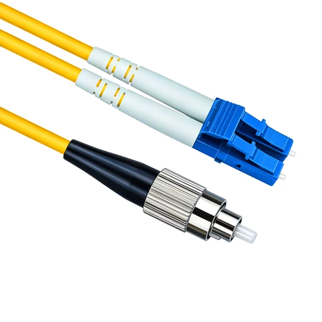What Is A Fiber Jumper, LC UPC Duplex Patch Cord to Patch Cord FC UPC Duplex, Single Mode Fiber(G657A1), 2.0mm, Tight-Buffered, Yellow, Riser (OFNR), 0.2m (0.65ft)-30m (98.43ft)
