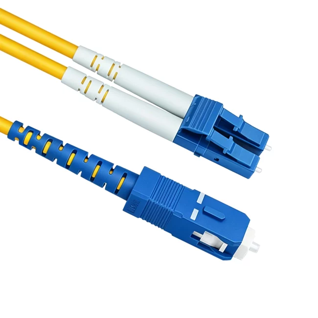 LC UPC to SC UPC Duplex, Duplex LC UPC Fiber Patch Cable to Duplex SC UPC Connector Meaning, Single Mode Fiber(G657A1), 2.0mm, Tight-Buffered, Yellow, Riser (OFNR), 0.2m (0.65ft)-30m (98.43ft)
