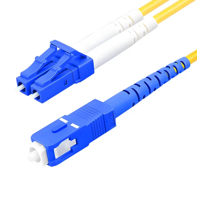 LC UPC to SC UPC Duplex, Duplex LC UPC Fiber Patch Cable to Duplex SC UPC Connector Meaning, Single Mode Fiber(G657A1), 2.0mm, Tight-Buffered, Yellow, Riser (OFNR), 0.2m (0.65ft)-30m (98.43ft)