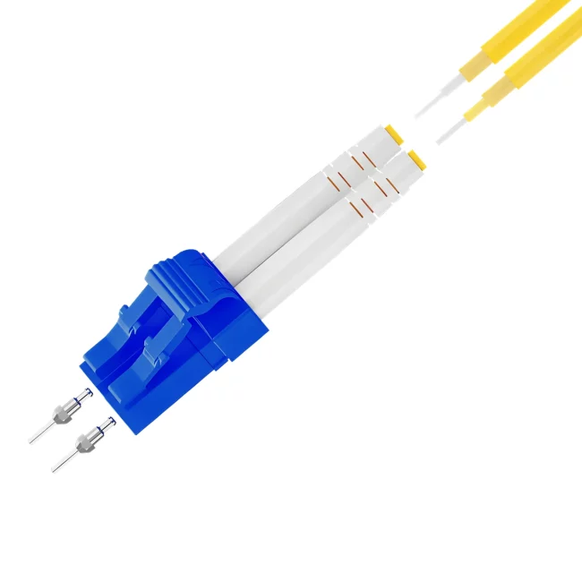 LC Fiber Jumper, LC UPC Duplex Connector to LC UPC Duplex Connector, Single Mode Fiber(G657A1), 2.0mm, Tight-Buffered, Yellow, Riser (OFNR), 0.2m (0.65ft)-30m (98.43ft)