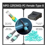 MPO Patch Cord OM3,Multimode fiber(OM3),Type B,MPO 12 Patch Cord-MPO 12 PC (Female) to MPO 12 Patch Cord-MPO 12 PC (Female),OFNP-Plenum,15m (49.21ft)
