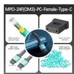 MPO 24 Fiber,Multimode Fiber(OM3),Type C,24 Fiber MPO Connector-24 PC (Female) to 24 Fiber MPO Connector-24 PC (Female),OFNP-Plenum,1m (3.28ft)~100m (328.08ft)
