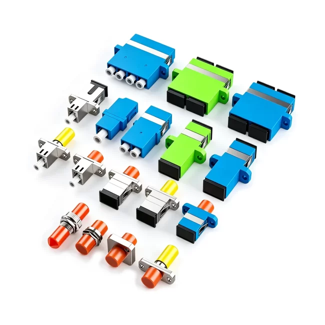 Fiber Adapters, LC UPC to LC UPC, Simplex/Duplex & Quad, Single Mode (OS2), Plastic Shuttered Fiber Optic Adapter/Coupler without Flange & with Flange, Blue Color