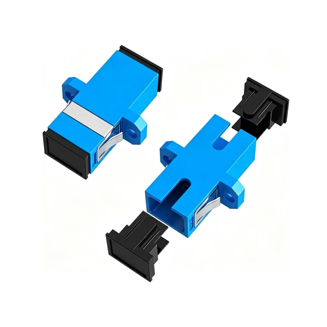 Fiber Adapters, SC UPC to SC UPC, Simplex/Duplex, Single Mode (OS2), Plastic Fiber Optic Adapter/Coupler with Flange, Blue Color