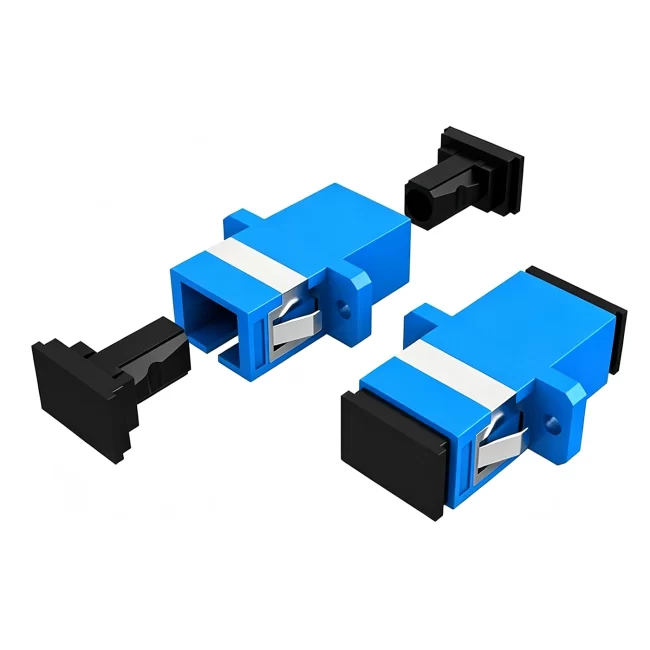 Fiber Adapters, SC UPC to SC UPC, Simplex/Duplex, Single Mode (OS2), Plastic Fiber Optic Adapter/Coupler with Flange, Blue Color